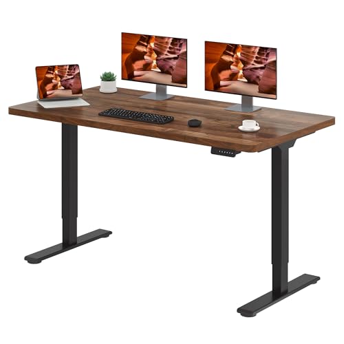 Dual Motor Standing Desk, Large Stand Up Desks, 63x28 Inches Electric Sit Stand Desks, 4 Memory Preset Adjustable Height Computer Table for Home Office with Splice Board (Brown) - color: Brown, size: 6328