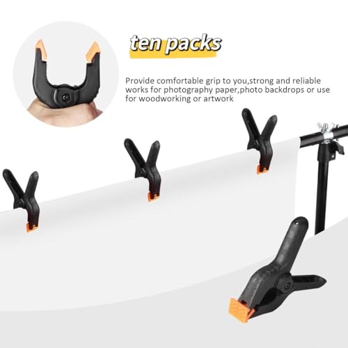 10 Pack 4.5 inch Plastic Large Spring Clamps Heavy Duty | Crafts or Plastic Clips, Backdrop Clips for Backdrop Stand, Photography, Woodworking, Home Improvement