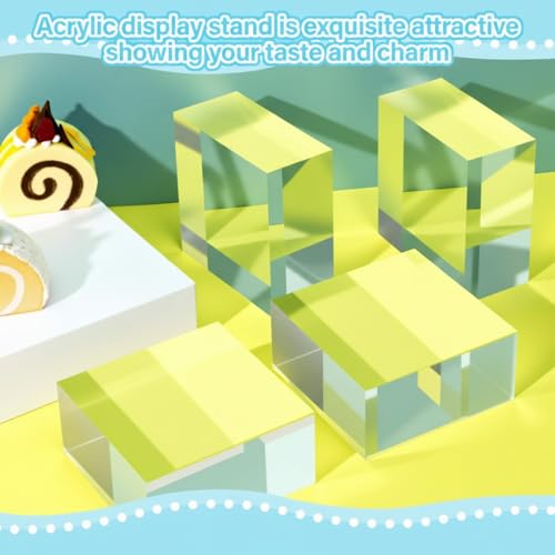 Qunclay 4 Pcs 4 x 4 x 2 Inches Acrylic Square Display Block Clear Polished Acrylic Cubes Jewelry Display Stand for Jewelry Ring Showcase Holder Base Collections - size: 4 x 4 x 2 Inches