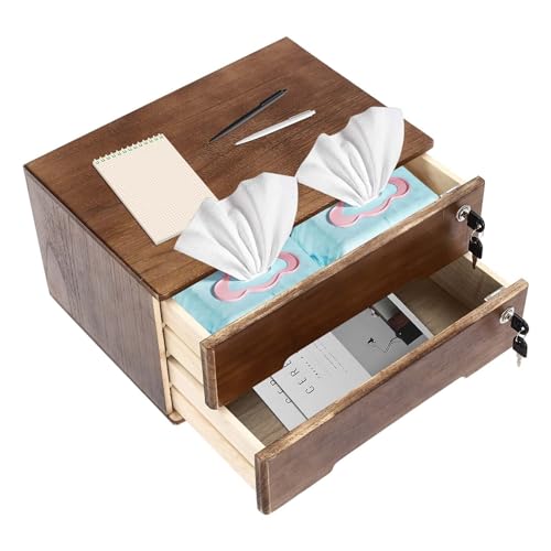 Wooden Desk Organizer with Drawers & Lock, Desktop Countertop Storage Cabinet Lockable Home Office Supplies File Tabletop Organizing Unit (2 Drawer - Retro Walnut) - style: 2 Drawer - Retro Walnut