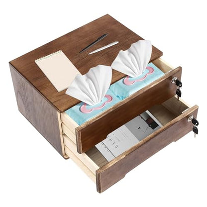 Wooden Desk Organizer with Drawers & Lock, Desktop Countertop Storage Cabinet Lockable Home Office Supplies File Tabletop Organizing Unit (2 Drawer - Retro Walnut) - style: 2 Drawer - Retro Walnut