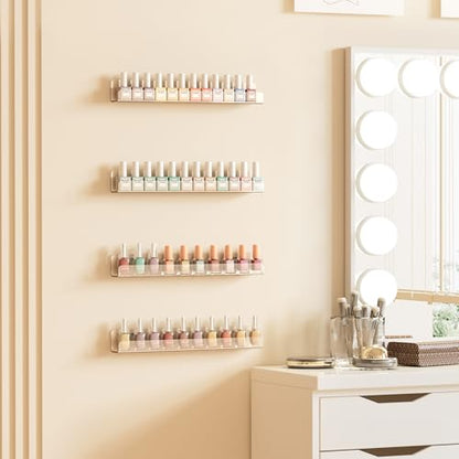 upsimples 6 Pack Narrow Clear Acrylic Shelves, 12" x 1.7" Small Wall Shelf for Nail Polish, Vinyl Wall Mount, Record Holder, Magazine Rack, Comic Display, Picture Ledge Shelf