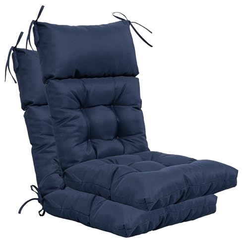 QILLOWAY Outdoor Rocking Chair Cushions Set of 2, 100% Polyester Waterproof Patio Rocking Chair Cushion, High Back Weatherproof Chair Pad for Adirondack & Outdoor Furniture, Navy Blue - color: Navy