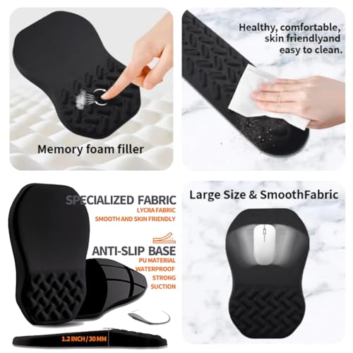 3-in-1 Ergonomic Mouse Pad Set with Keyboard Wrist Rest Support & Cable Organizer – Memory Foam for Carpal Tunnel & Pain Relief, Non-Slip Base – Ideal for Office & Gaming – Gift Box – Black-Meeshoo