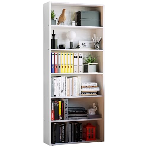 IRONCK Bookshelves and Bookcases Floor Standing 6 Tiers Display Storage Shelves 70 in Tall Bookcase Home Decor Furniture for Home Office, Living Room, Bed Room - color: Industrial White