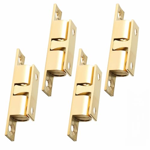 Alise Double Roller Catch Cabinet Latches,4Pcs Adjustable Double Ball Tension Roller Catch Latch Brass Cabinet Door Latch,60mm Solid Brass Cabinet Latches and Catches - color: Gold, size: 60mmX33mm