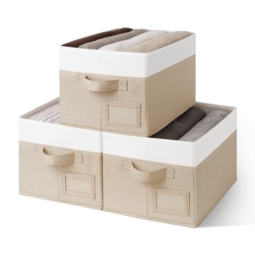 GRANNY SAYS Closet Storage Bins, Storage Baskets for Closet, Fabric Bins for Clothes, Closet Organizer Bins, Clothes Storage Organizer, Khaki&Ivory, Medium, 3-Pack - color: White&Kahki, size: Medium