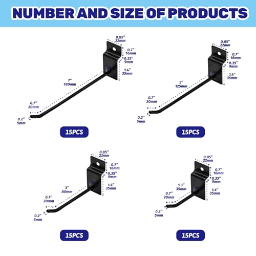60Pcs 2/4/6/8 Inch Black Slatwall Panel Hooks Assortment Set, Metal Slat Wall Hanging Display Hanger Hooks, Pegboard Organizer for Gridwall Garage Shop Retail - color: Black, size: 2/4/6/8 Inches