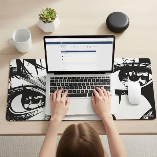 XL Anime Mouse Pad, Black and White Manga Eyes Desk Mat 31.5x15.7 in – Large Aesthetic Gaming Desk Pad with Non-Slip Rubber Base, Stitched Edges & Waterproof Cloth Surface - color: Anime, size: 31.5L x 15.7W inches
