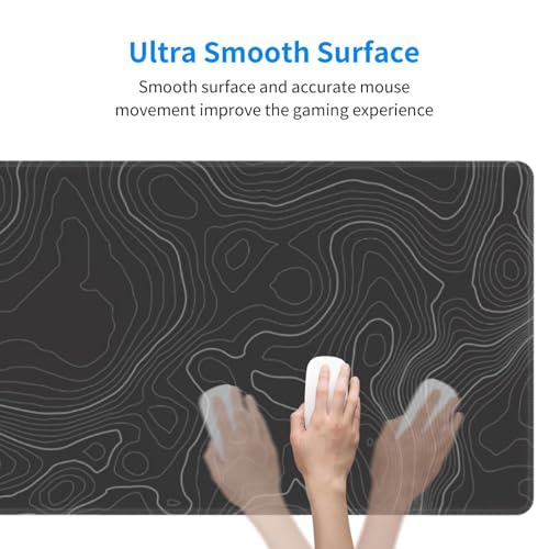 Topographic Contour Extended Big Mouse Pad Large,Gaming Mouse Pad Desk Pad,31.5×11.8 Inch Long Computer Keyboard Mouse Mat Mousepad with 3mm Non-Slip Base and Stitched Edge for Gaming and Office - color: Topographic Contour