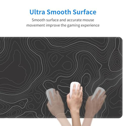 Topographic Contour Extended Big Mouse Pad Large,Gaming Mouse Pad Desk Pad,31.5×11.8 Inch Long Computer Keyboard Mouse Mat Mousepad with 3mm Non-Slip Base and Stitched Edge for Gaming and Office - color: Topographic Contour
