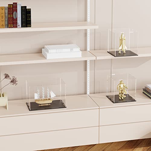 SVENJBB Acrylic Display Case, 7x7x7 Inch Acrylic Boxes for Display, Clear Display Cases with Matte Black Base and Lid for Collectibles