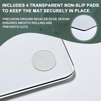 Glass Chair Mat Heavy 54" x 32" -1/5" Thick Premium Tempered Glass Duty Hard Glass Chair Mats -for Office Chair on Carpet or Hard Floor with 4 Anti-Slip Pads - size: 54" x 32"