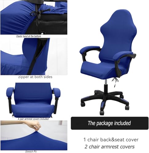 Gaming Chair Cover Set with Armrest Covers, Stretch Ruffled Slipcover for Racing Office Computer Reclining Chairs (Royal Blue) - color: Royal Blue