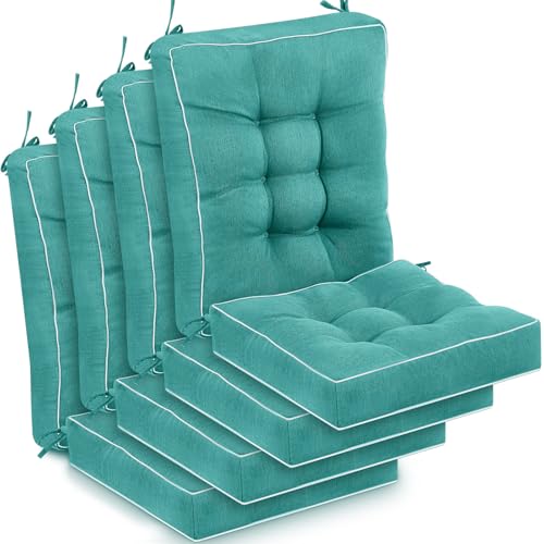 Juexica 4 Sets Outdoor Patio Cushions High Back Outdoor Chair Cushions Rocking Cushion Patio Fastness Chair Pads with Ties for Seasonal Indoor Home Office(Teal,16 x 16 x 3.5) - color: Teal, size: 16 x 16 x 3.5