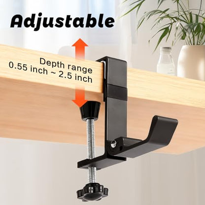 Desk Bag Hook - Bag Hanger for Table with Adjustable Arm Clamp - Aluminum Under Desk Handbag Hanger - Clamp Hook for Purse, Bag, Headphone,Fold/Black,2 pcs (White)