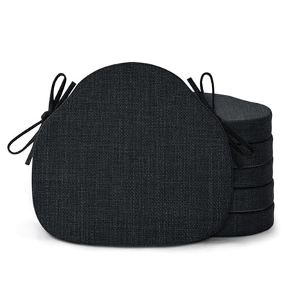 Shinnwa Kitchen Chair Cushions Set of 6, High-Resilience Foam Windsor Seat Pads, Dining Chair Cushions with Ties & Textured Cover, 6 Pack, 16.5 x 15.5 x 2, Charcoal - color: Charcoal, size: 6 Count (Pack of 1)
