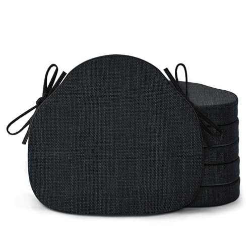 Shinnwa Kitchen Chair Cushions Set of 6, High-Resilience Foam Windsor Seat Pads, Dining Chair Cushions with Ties & Textured Cover, 6 Pack, 16.5 x 15.5 x 2, Charcoal - color: Charcoal, size: 6 Count (Pack of 1)