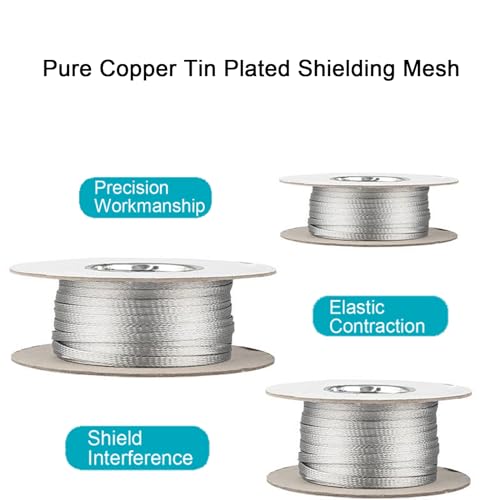 Tinned Copper Braided Cable Shielding Sleeve Metal Wire Loom Sheathing EMI RFI ESD Protector Grounding Mesh Flat Tubular Expandable 1" W(0.64" ID)-9FT - size: 1"W(0.64"ID)-9FT