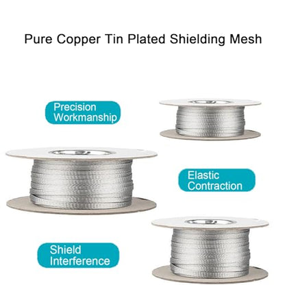 Tinned Copper Braided Cable Shielding Sleeve Metal Wire Loom Sheathing EMI RFI ESD Protector Grounding Mesh Flat Tubular Expandable 3/4" W(0.48" ID)-9FT - size: 3/4"W(0.48"ID)-9FT