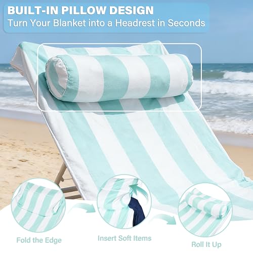 Tirrinia Lounge Chair Towel Cover with Fitted Top Pocket, DIY Pillow Design (Stuff with Clothes or Towels), Beach Chair Cover for Pool Lounge Chairs, Chaise Lounge Towel Cover, Soft & Quick Dry - color: Blue Stripe