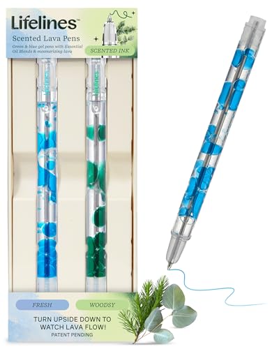 Lifelines Scented Lava Gel Pen Set, 2-Pack (Blue & Green) - 0.7mm Colored Gel Pens Infused with Scented Essential Oil Blends & Mesmerizing Lava - School Supplies for Tweens & Adults - color: Blue & Green - 2 Pack