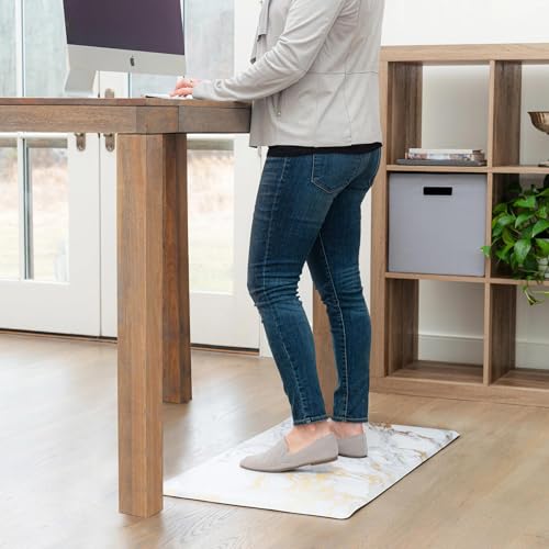 Home Dynamix Cozy Living Modern Marble Runner Anti-Fatigue Kitchen Mat, Non-Slip Floor Mat, Padded Standing Desk Mat, Gold/White, 17.5"x55" - color: Gold/White, size: 55"L x 17.5"W x 0.5"Th