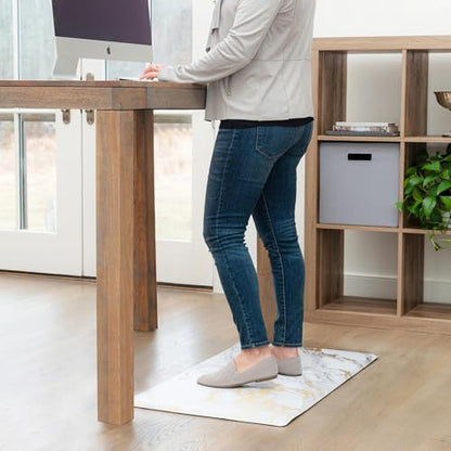 Home Dynamix Cozy Living Modern Marble Runner Anti-Fatigue Kitchen Mat, Non-Slip Floor Mat, Padded Standing Desk Mat, Gold/White, 17.5"x55" - color: Gold/White, size: 55"L x 17.5"W x 0.5"Th