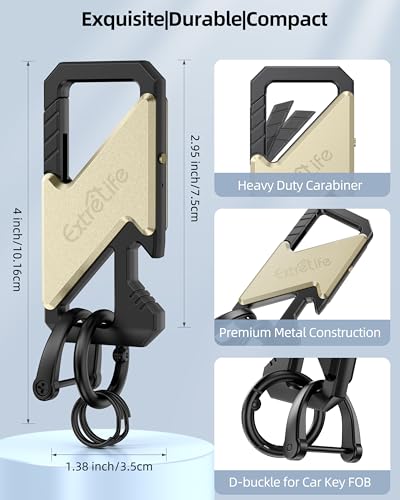 Keychain, Works with Apple Find My, Heavy Duty Keychain Bottle Opener, Carabiner Car Key Chains for Men, Car Key Fob Holder, Anti-Lost Keys Tracker, Smart Keys Finder, Rechargeable, Champagne Gold - color: Champagne Gold