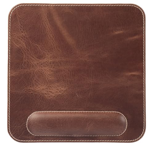 Londo Top Grain Leather Mouse Pad with Wrist Rest – Ergonomic Support, Non-Slip Base, Smooth Surface - color: Brown