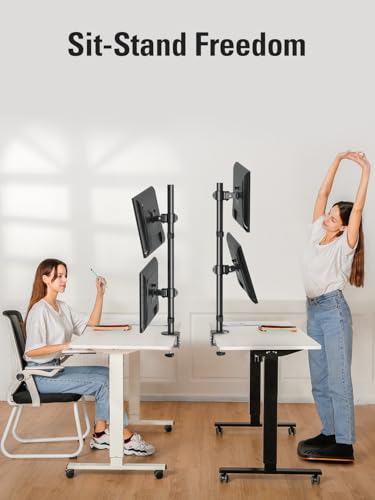 Stable Vertical Dual Monitor Stand, Stacked Monitor Mount for 2 Screens Up to 32 inch, Full Motion Monitor Desk Mount with Swivel, Tilt, Rotation, Holds 17.6 lbs Each, Max VESA 100x100mm - size: Dual Monitor Mount