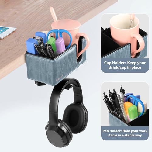 Desk Cup Holder Clip on Pen Holder Headphone Hanger Headset Stand Rotatable Clamp Hook Under Desk (Sky Blue) - color: Sky Blue