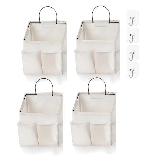 4pcs Wall Hanging Storage Bag,Wall Hanging Organizer bags with Pockets, Wall Organizer Storage for Dormitory Bathroom Bedroom (White-upgraded) - color: White(4 Pcs)