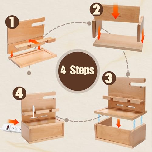 Beechwood Nightstand Organizer with Cable Management Box - Phone Docking Station Gifts for Him Men Boyfriend Husband Birthday Anniversary, Light Yellow