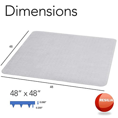 Resilia Office Desk Chair Mat - for Low Pile Carpet (with Grippers) Clear, 48 Inches x 48 Inches, Made in The USA - color: Clear, size: 48" x 48" without lip
