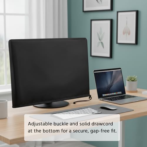 Monitor Dust Cover Heavy Duty Anti-tear Full Body Protective Case Universal for 33-34" Computer LED LCD Screen Wih Adjustable Bottom Tight Rope Black -33Wx16Hx3.5D in - size: 33"-34" in