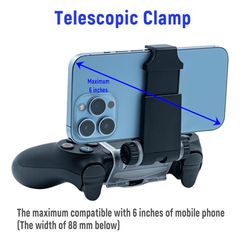 Mcbazel Phone Mount Clip for PS4 Controller, Smart Phone Holder Compatible with PS4 DualShock 4 Controller and iPhone, Android up to 6 Inch - Black
