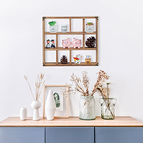 17.7x15.7-Inch Shadow Box Shelf 9-Slot Rustic Wood Floating Shelves Larger Shelf Lightweight Solid Wood Display(9C-Brown) - color: 9c-brown, size: 1 PCS