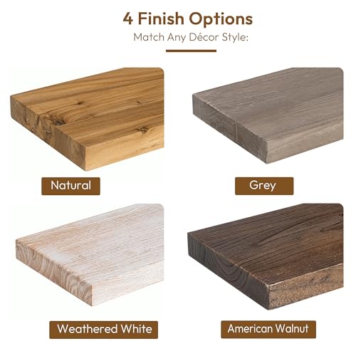 Flat Edge Elm Wood Floating Shelf with Invisible Bracket 24”Natural - color: Natural, size: 24”,set of 2