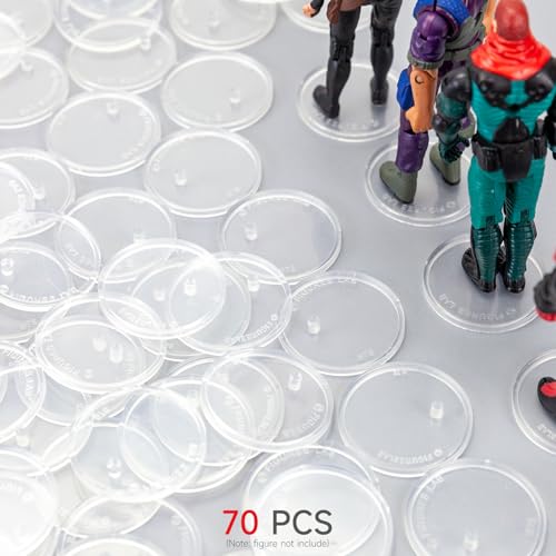 SIXPOINTS 70 Pieces Clear Round Figure Display Stand Base Compatible with 3.75” Vintage Star Wars Movie Action Figures toy, 37.5mm Wide Disc,3.6mm Peg Doll Model Support Stand…