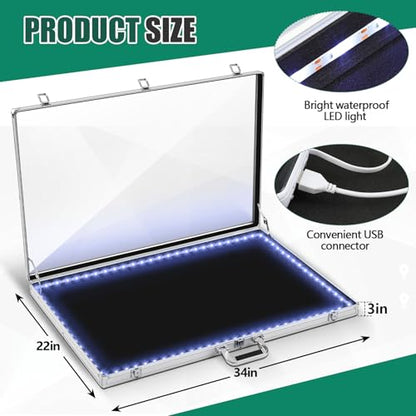 34"x22" LED Trade Show Display Case Table Top Portable Aluminum Sports Card Display Case Frame with Clear Acrylic Showcase with Locks for Jewelry Craft Collector Shows