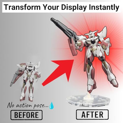 Action Figure Stand with Adjustable 2 Arms, Display Holder Base Compatible with HG, RG, SD, SHF Gundam 1/144, Connectable Base, Compatible with SH Figuarts Effects - 2 Pcs Clear