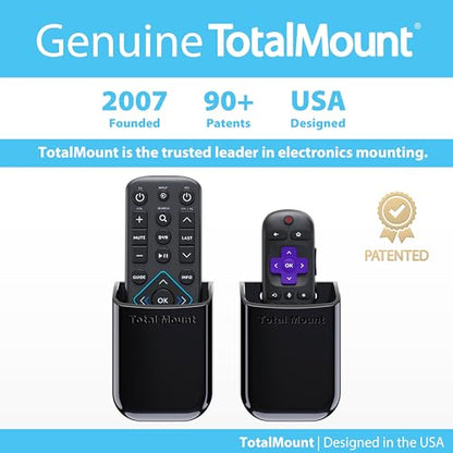 TotalMount Universal Remote Control Holders (2 Pack) – Attach to Wall or Back of TV – Compatible with All TV Remotes (Premium Black, Medium)