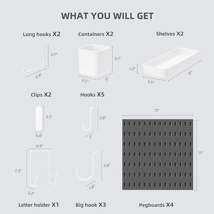 VUSIGN Pegboard Combination Wall Organizer Kit, 4 Pieces Pegboards and 17 Accessories Modular Hanging, Wall Mount Display Peg Board Panel Kits for Bedroom, Home, Office, Bathroom, 22" x 22", Black - color: Black - 4 Pieces