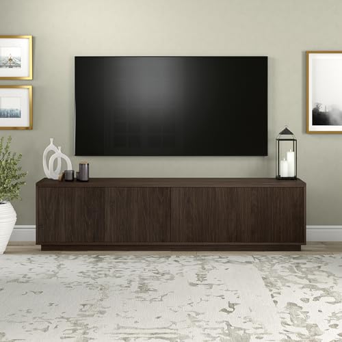 Henn&Hart Fluted TV Stand for TVs up to 85" with 2 Concealed Ribbed Storage Cabinets and Adjustable Shelves for Living Room, Family Room, or Office, Rich Brown - color: Rich Brown, size: 79" TV Stand