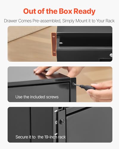VEVOR 3U Rack Drawer, Lockable Server Cabinet Case, 13.8'' Depth Server Rack Mount Drawer, for 19'' Network Equipment/DJ/AV Rack or Cabinet Enclosure, 50 lbs Max Load, with Cable Management Holes - size: 3U