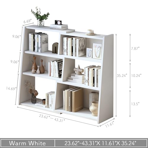 IOTXY Wooden Extendable Shelf Bookcase - 3-Tier Ladder Low Short Bookshelf for Small Space or Corner, White, S - color: White, size: Small