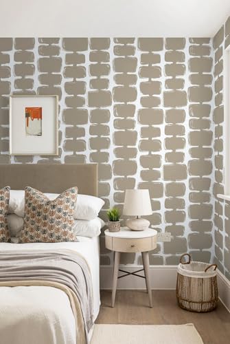 Safiyya 17.3"x197" Peel and Stick Wallpaper Mid Century Modern Abstract Contact Paper Geometric Wall Paper Self Adhesive Removable Wallpaper for Bathroom and Bedroom Vinyl, Light Brown and White - color: Light Brown and White, size: 17.3" x 197"