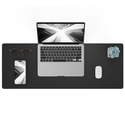 AFIING Black Desk Mat 31.5" x 12", Leather Desk Pad | Waterproof PU Leather, Non-Slip Rubber Base, Desk Protector, Office & Home - color: Pureblack