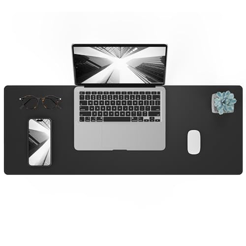 AFIING Black Desk Mat 31.5" x 12", Leather Desk Pad | Waterproof PU Leather, Non-Slip Rubber Base, Desk Protector, Office & Home - color: Pureblack